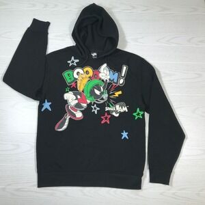Vintage Space Jam Marvin Hoodie Men Large Black Graphic Print Drawstring Retro